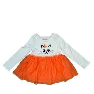 CAT & JACK Orange & Off White Long Sleeves Size 3 Tulle Dress Brand New